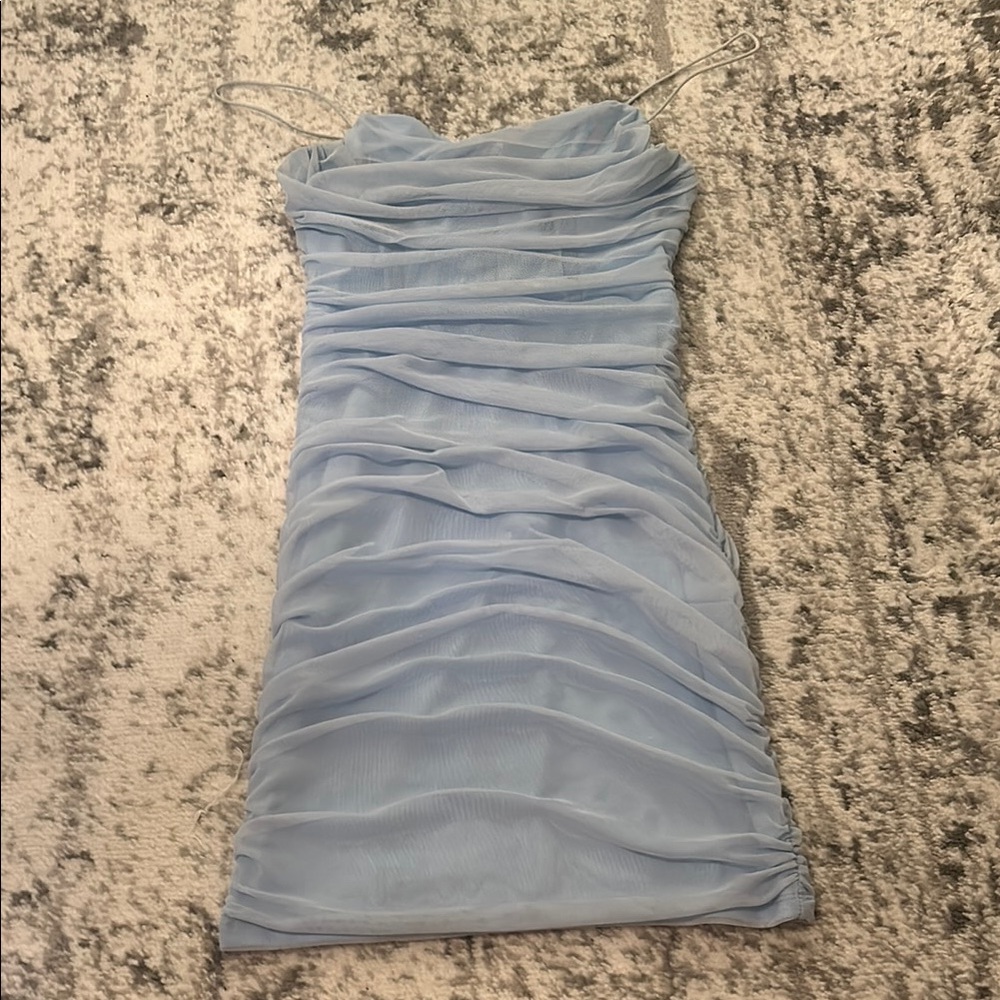 Elegant Blue Ruched Dress